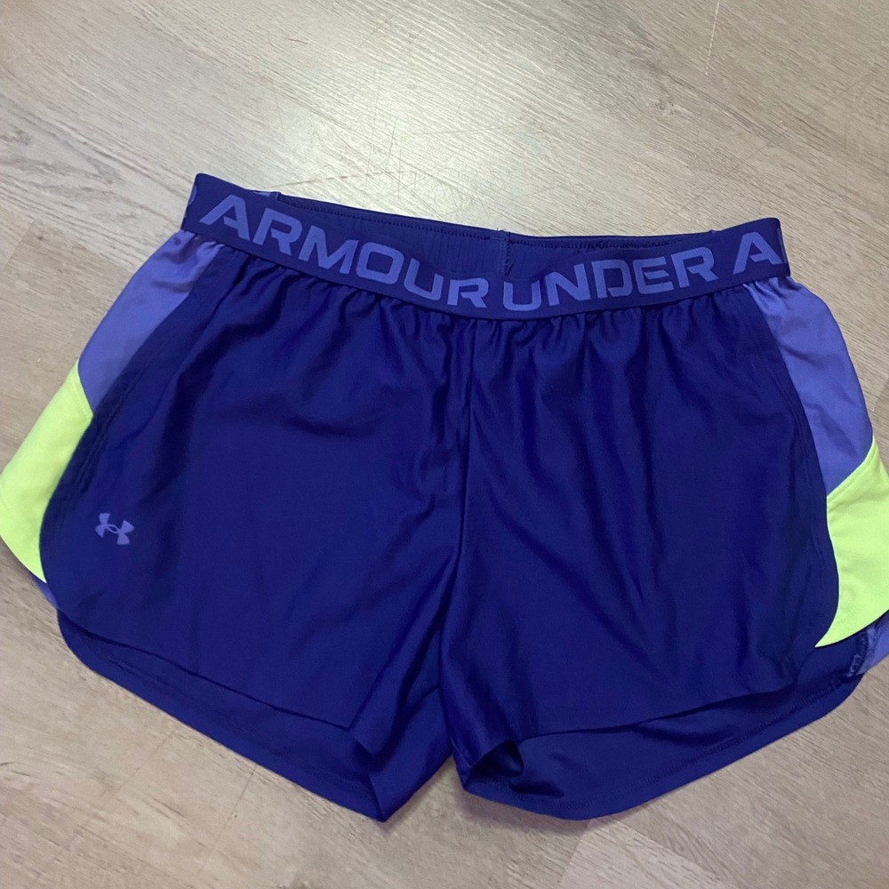 Under Armour Athletic Shorts Womens Large Purple Blue Neon Colorblock